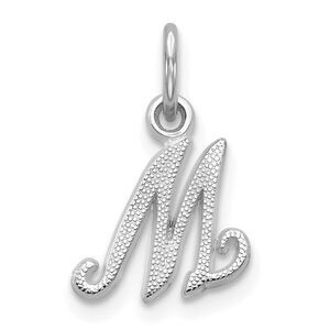 14k White Gold, Sadie Collection, Mini Satin Script Initial M Charm